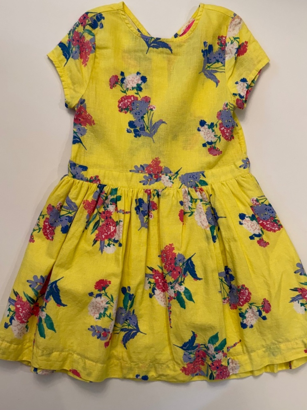 Joules Yellow Floral Linen Dress, size 110cm/5Y